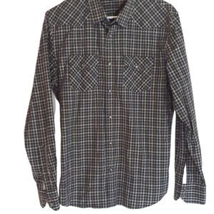 Banana Republic black checkered button snap shirt